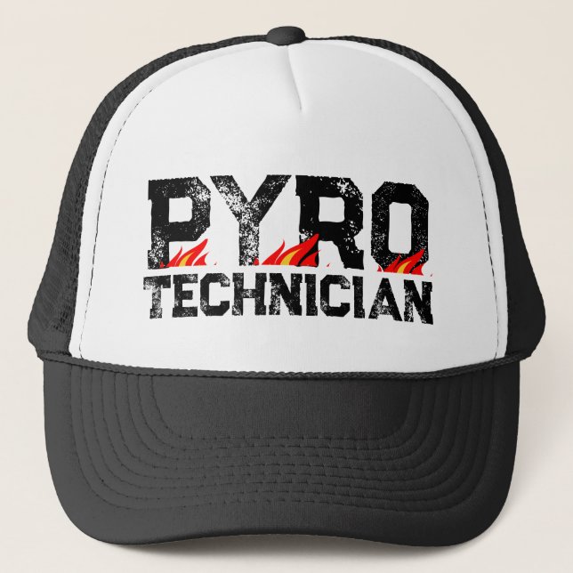Boné Pyro Technician trucker hat with burning flames (Frente)