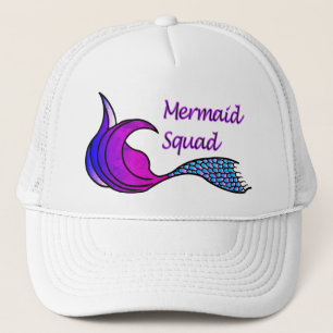 Boné Quadrado de Sereia com cauda de sereia rosa, azul,