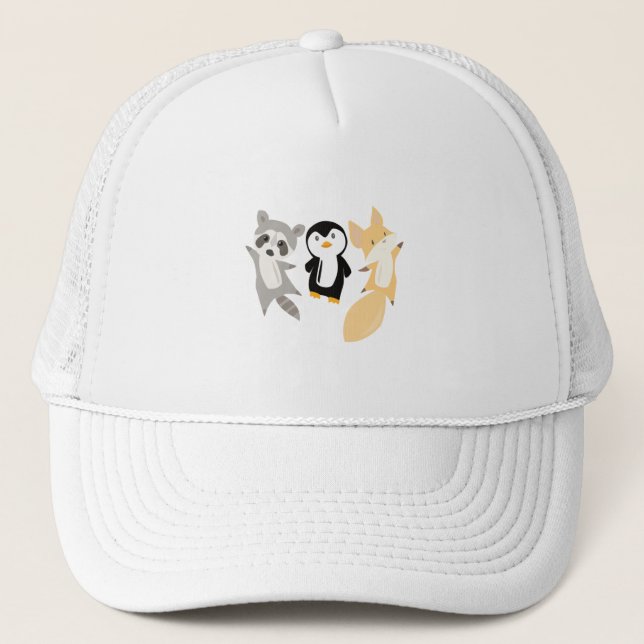 Boné Raccoon Penguin Fox Funny Animais Para Crianças (Frente)