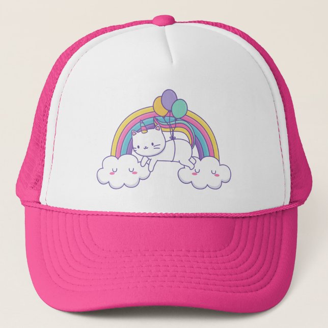 Boné Rainbow Meowgical Caticorn Trucker Hat (Frente)