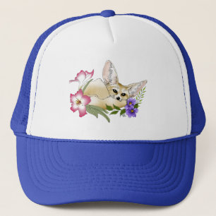 Boné Raposa Fennec Flores Rosa Roxo Fofo Botânico Azul