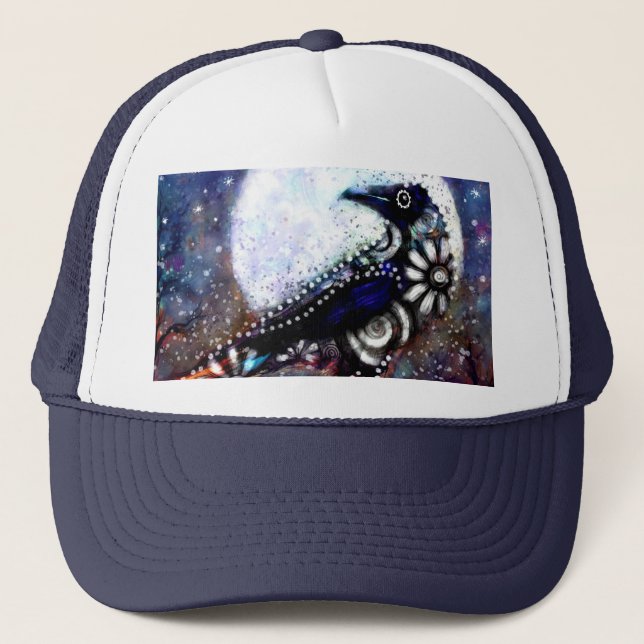 Boné Raven Moon Floral Preto Branco Branco (Frente)