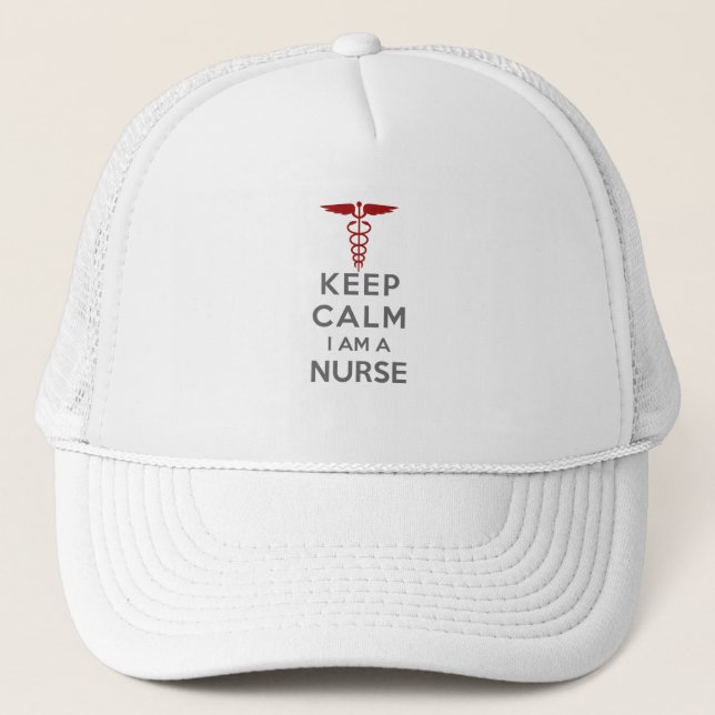 Boné Red Caduceus Keep Calm I am a Nurse (Frente)