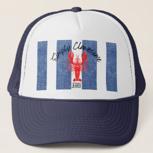Boné Red Lobster em Listras de Denim Azul e Branco