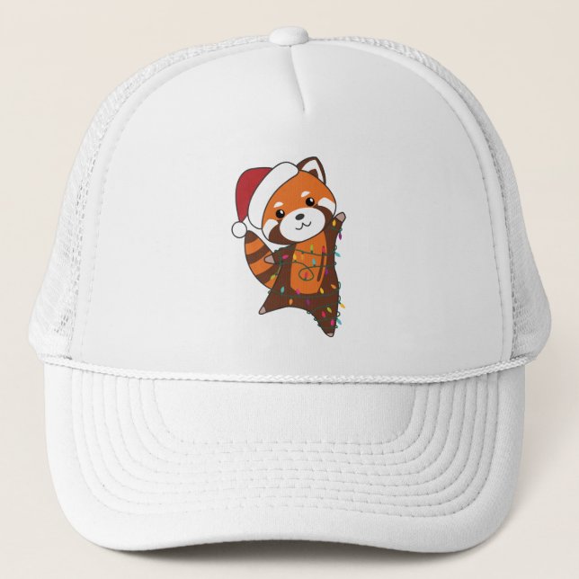 Boné Red Panda Christmas Snow Winter Animais Pandas (Frente)