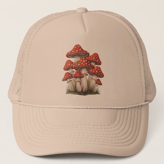 Boné Red Retro Mushroom Cluster | Graphic Print Hiking (Frente)