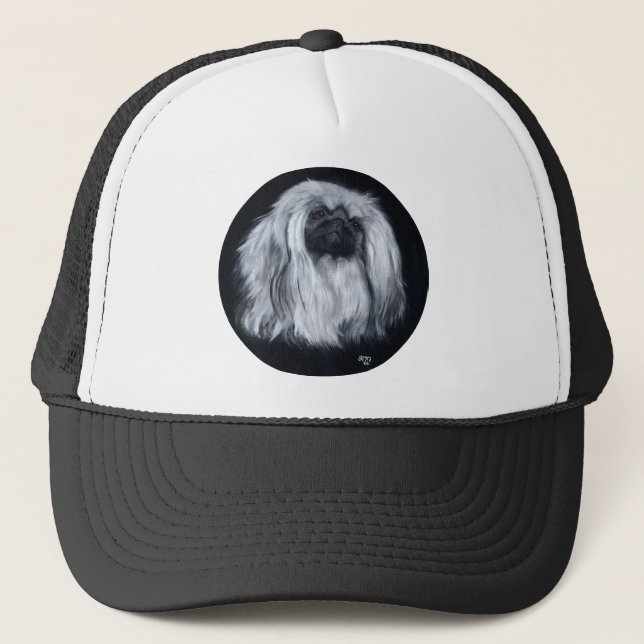 Boné Retrato de Pequinês em Preto e Branco (Frente)