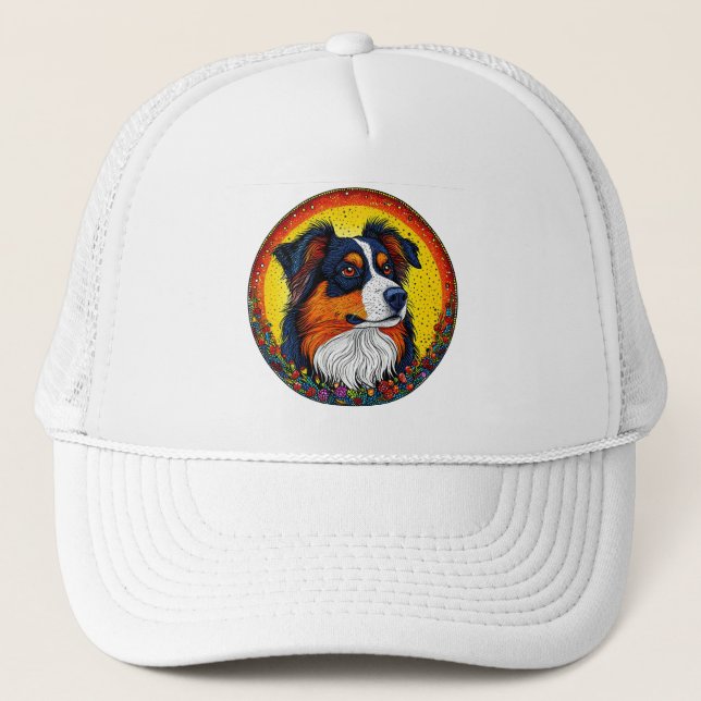 Boné Retrato Ilustrado Vibrante de um Cachorro (Frente)