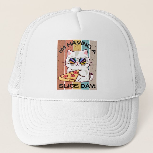 Boné Retro Kawaii gato giro comendo pizza (Frente)