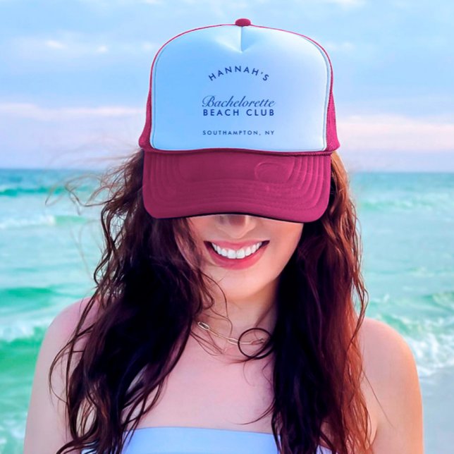 Boné Retro Moderno Rosa e Azul Marinho Noiva (Retro Modern Pink & Navy Bachelorette Trucker Hat)