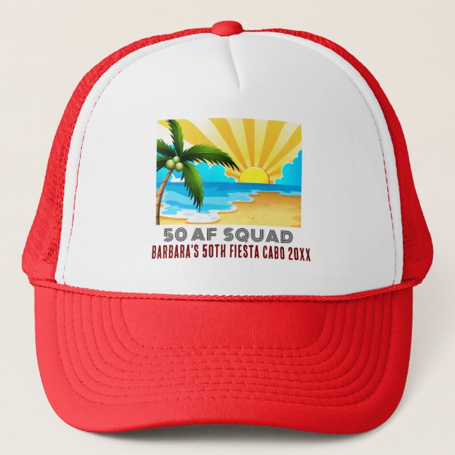 Boné Retro Sunset Beach 50th AF Birthday Crew Squad Tru (Frente)