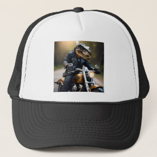 Boné **"Rex Revved Up: T-Rex em couro em uma moto