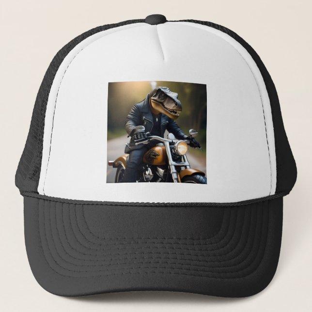Boné **"Rex Revved Up: T-Rex em couro em uma moto (Frente)
