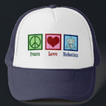 Boné Robótica de Paz e Amor<br><div class="desc">Um presente da Robótica Peace Love com um sinal de paz,  coração,  e um robô legal feito com nanotecnologia. Um professor de inteligência artificial fofo ou grande presente robótico.</div>