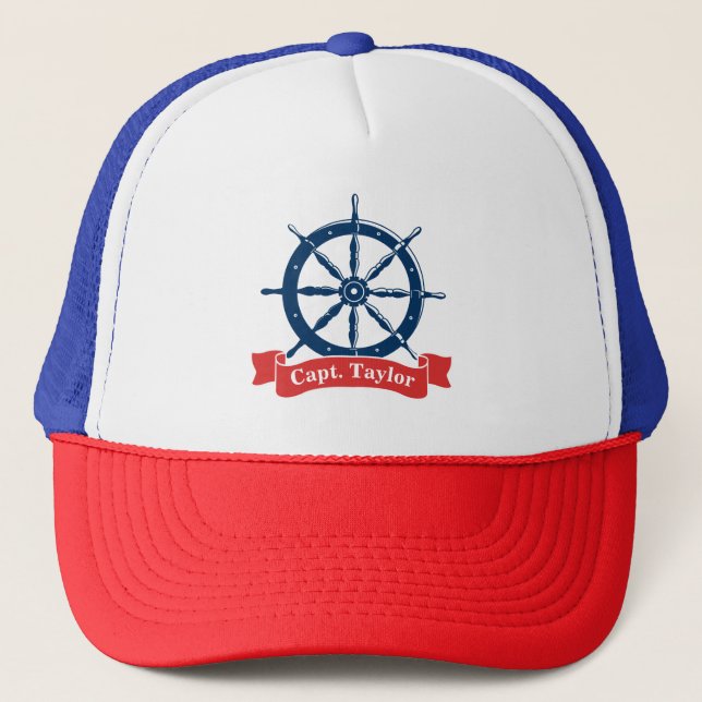 Boné roda de navio marinho azul náutico personalizada, (Frente)
