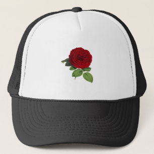 Boné Rosa Flor Brilhante Vermelho Verde Vintage Isolado
