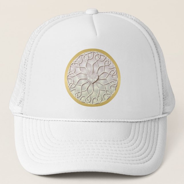 Boné Rosa Geométrico Dourado Padrão de Coração de AMOR (Frente)