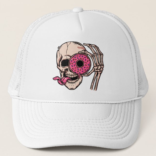 Boné Rosto do crânio Com Rosquinha humor escuro doce e  (Frente)