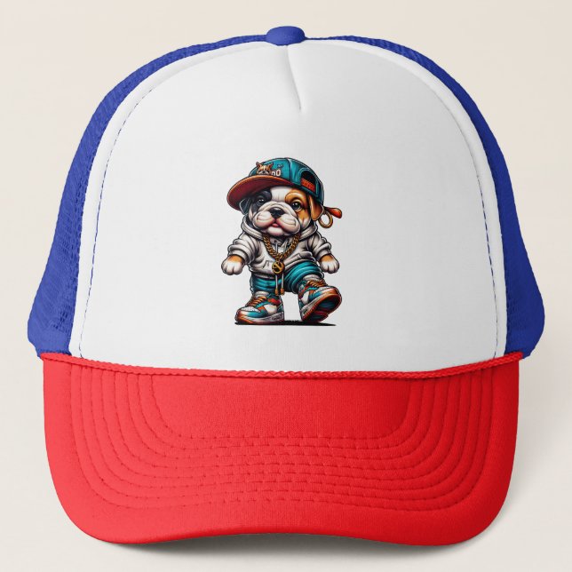 Boné Roupa de Rua de Cachorrinho Bulldog Fofo (Frente)
