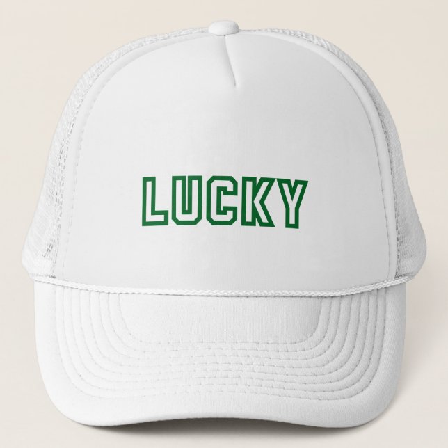 Boné Rua, dia de Patrick, Lucky Bold Font Trucker Hat (Frente)