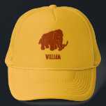Boné Rust Red Cartoon Wooly Mammoth Personalizado<br><div class="desc">Crie um presente personalizado com um belo animal da era do gelo. Este boné de beisebol ou camionista apresenta uma ilustração em estilo cartoon de um mamute malvado de cor vermelha ferrugem e está pronto para ser personalizado com um nome ou outro texto.</div>