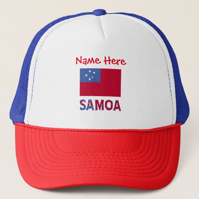 Boné Samoa e Bandeira de Samoa Vermelha Personalização  (Frente)