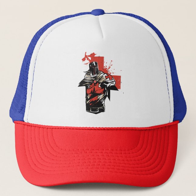 Boné Santo George Christian Crusader Cruz Vermelha (Frente)
