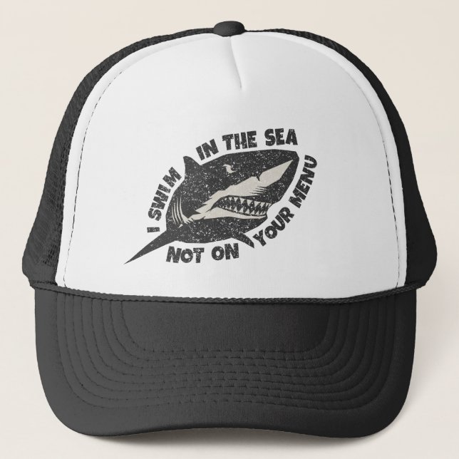 Boné Save Sharks - I Swim in the Sea Not on Your Menu (Frente)