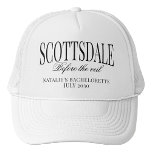 Boné Scottsdale Personalizado Antes da Bachelorette do<br><div class="desc">Prepare-se para virar cabeças no centro Scottsdale com nosso "Scottsdale Before the Veil" Bachelorette Trucker Hat, o melhor acessório para sua aventura de solteira de luxo. Quer você esteja batendo na cidade por uma noite fora ou explorando o deserto de dia, este chapéu é obrigatório para sua festa de solteira...</div>