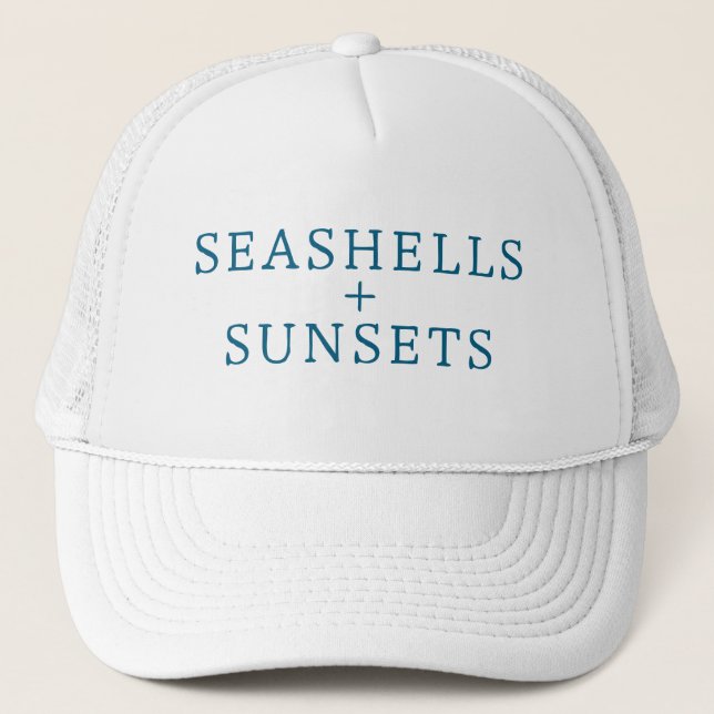 Boné Seashells & Sunsets Hat Vacation Beach Custom Cap (Frente)