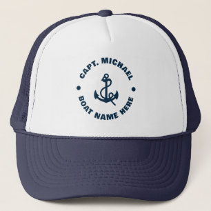 Boné Seu nome de barco, Capitão Anchor Náutico Azul Bra