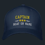 Boné Seu nome de barco Capitão Estrelas Náuticas Dourad<br><div class="desc">Um bordado personalizado com sua classificação Capitão ou outro título,  seu Nome ou Nome do Barco e estrelas. Várias cores de boné e thread a serem escolhidas. Faz um presente personalizado excelente para Dia de os pais,  Dia de as mães ou qualquer ocasião.</div>