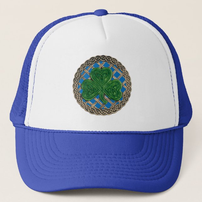 Boné Shamrock, Latice E Nódulos Célticos No Chapéu Azul (Frente)