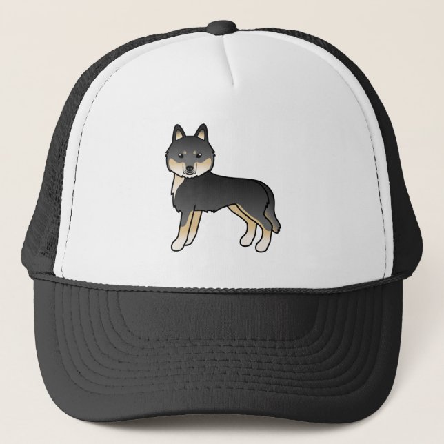 Boné Siberiano Husky Preto e Castanho Cachorro Cartoon  (Frente)