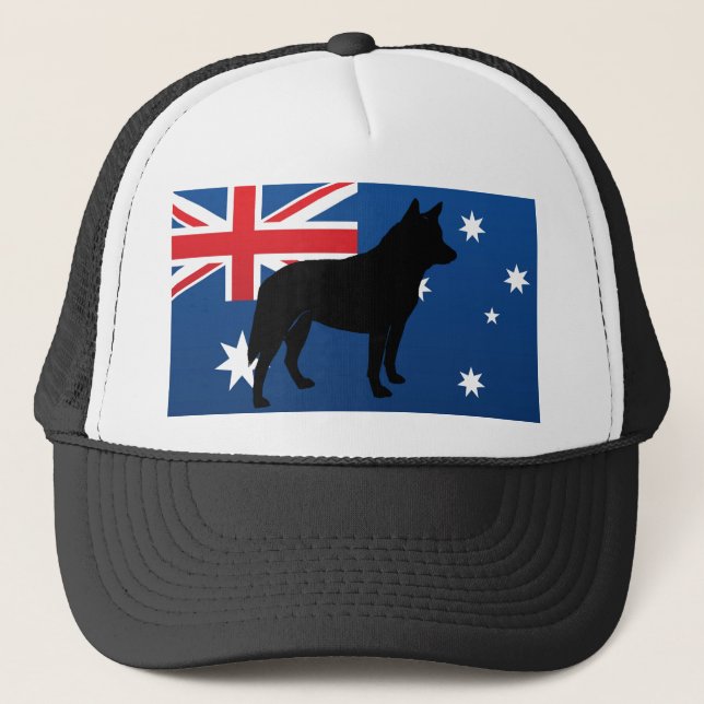 Boné Silhueta de cães de boi australianos na bandeira (Frente)