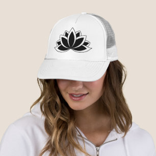 Boné Símbolo budista branco preto original - flor de ló
