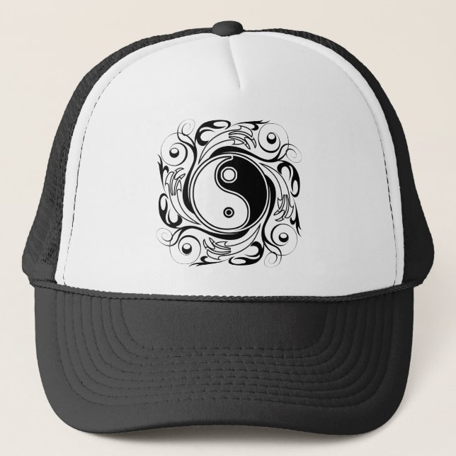 Boné Símbolo Yin & Yang Preto e Branco Estilo Tatuagem (Frente)
