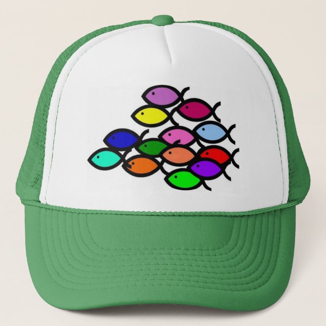 Boné Símbolos cristãos dos peixes - escola do arco-íris (Frente)