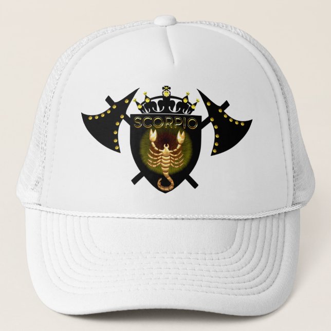 Boné Sinal de Scorpio Zodiac no Black Shield Trucker Ha (Frente)