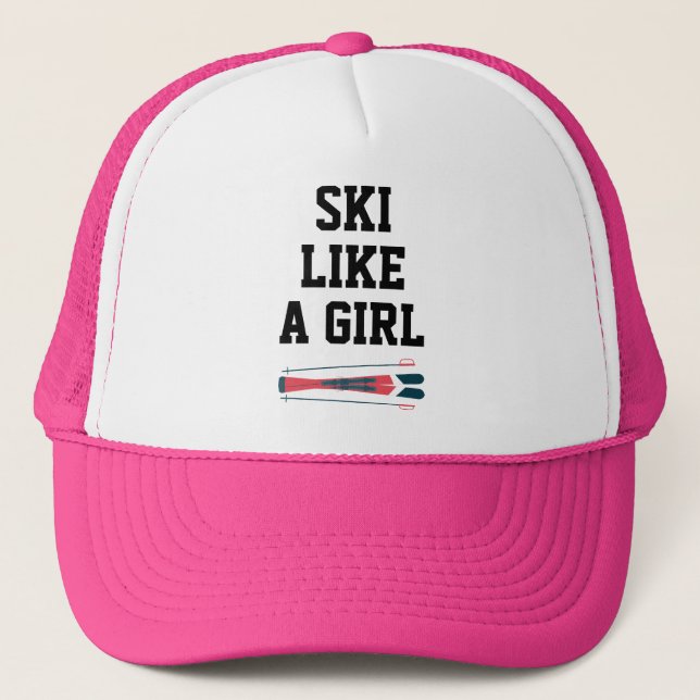 Boné Ski Teen Girls Women Pink Funny Skier Skiing Sport (Frente)