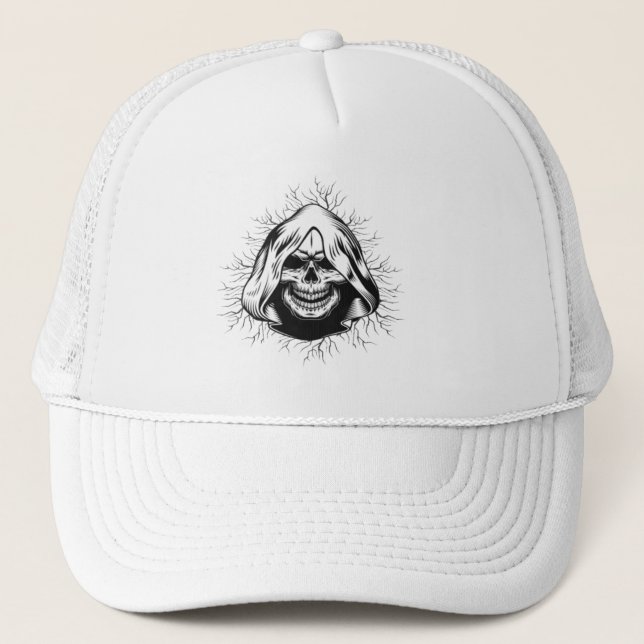 Boné Skull Skeleton Halloween Trucker Hat (Frente)