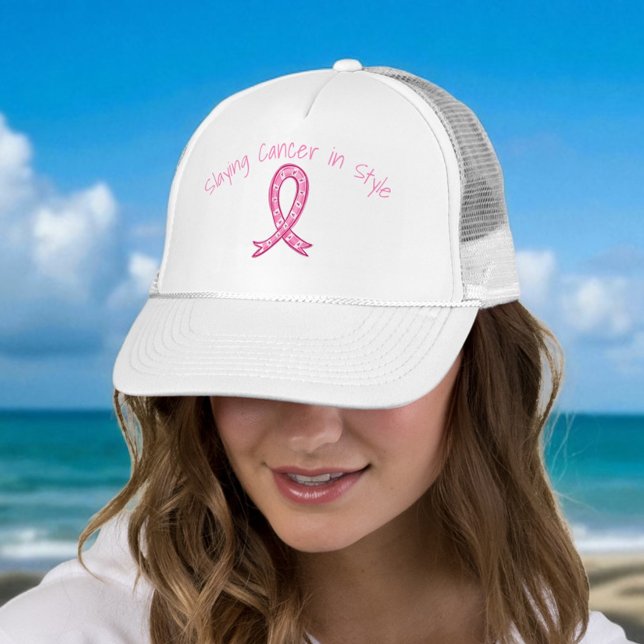 Boné Slaying Cancer in Style Hat | Pink Ribbon (Criador carregado)