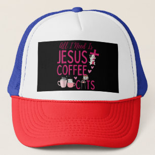 Boné Só preciso de Jesus, Café e Gatos Cristão Fu
