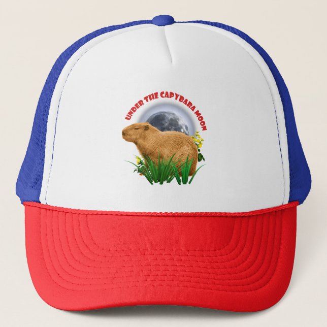Boné Sob a Lua do Capivara Camiseta Divertida de Capiva (Frente)