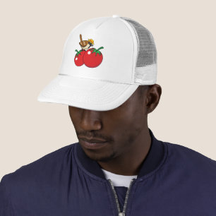 Boné Sobreposição Orgânica Comendo Tomate Vermelho
