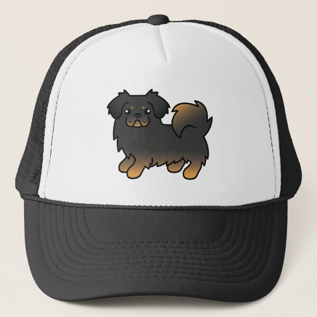 Boné Spaniel Tibetano Preto e Dourado Cachorro de Desen (Frente)
