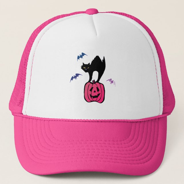 Boné Spooky Cat Halloween Pumpkin Pop Art (Frente)