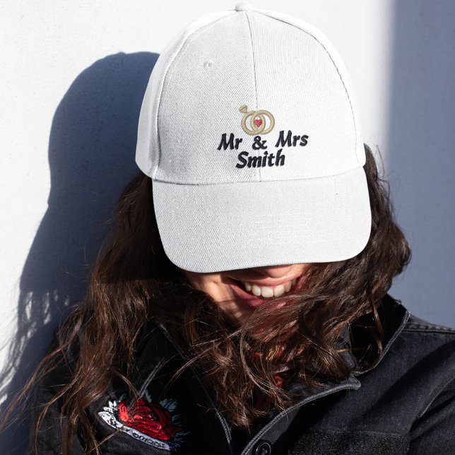 Boné Sr. & Sra. Name e Wedding Rings, Noiva, Moderno (Criador carregado)