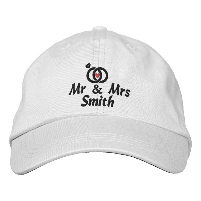 Boné Sr. & Sra. Name e Wedding Rings, Noiva, Moderno (Frente)