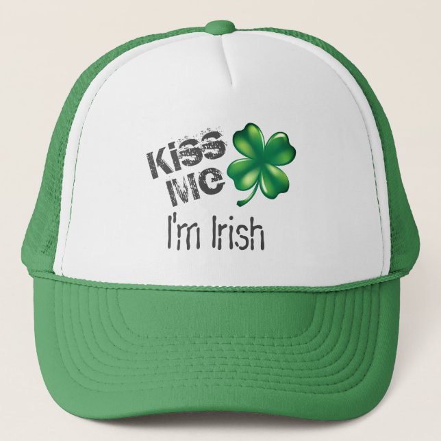 Boné St. Patrick's Day Kiss Me I'm Irish, Green Clover (Frente)